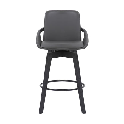 27" Gray and Black Faux Leather Low Back Bar Height Swivel Bar Chair - Loft&Timber