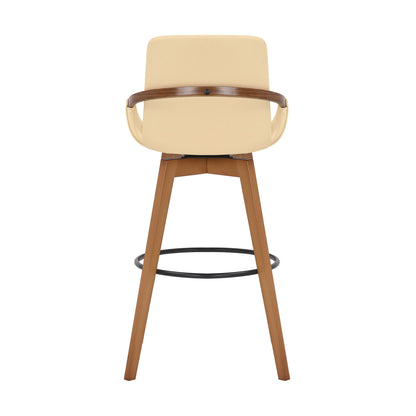 31" Cream and Black Fabric and Iron Bar Height Swivel Bar Chair - Loft&Timber