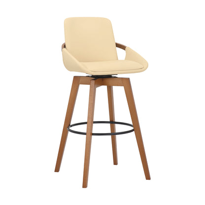 31" Cream and Black Fabric and Iron Bar Height Swivel Bar Chair - Loft&Timber