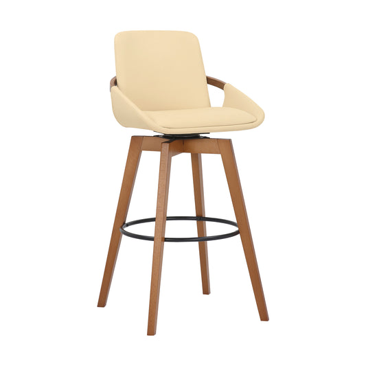31" Cream and Black Fabric and Iron Bar Height Swivel Bar Chair - Loft&Timber