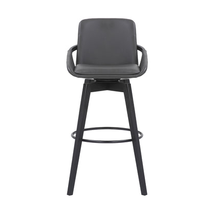 31" Gray and Black Fabric and Iron Bar Height Swivel Bar Chair - Loft&Timber