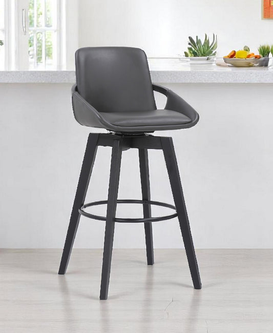 31" Gray and Black Fabric and Iron Bar Height Swivel Bar Chair - Loft&Timber