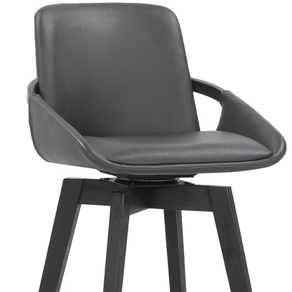 31" Gray and Black Fabric and Iron Bar Height Swivel Bar Chair - Loft&Timber