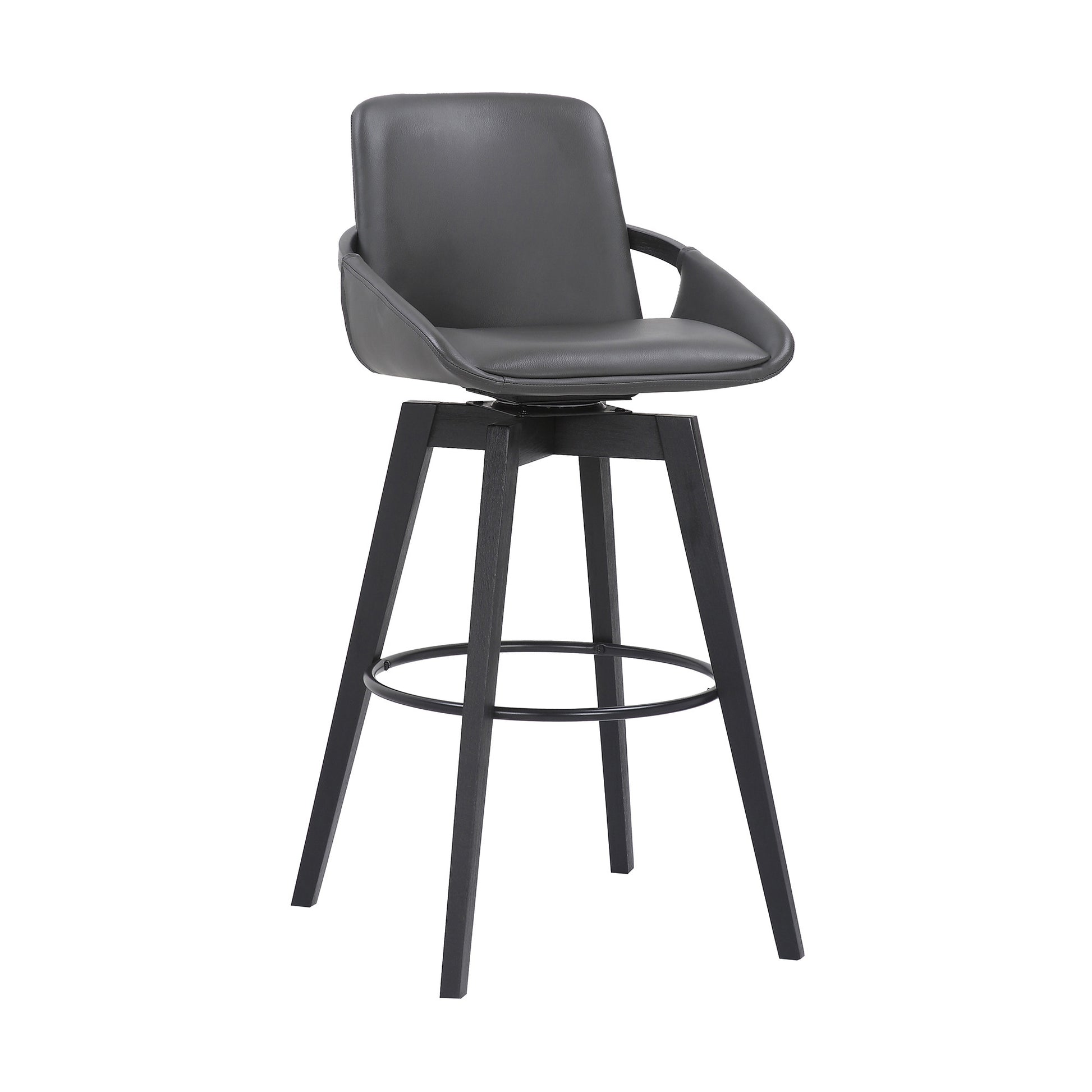 31" Gray and Black Fabric and Iron Bar Height Swivel Bar Chair - Loft&Timber