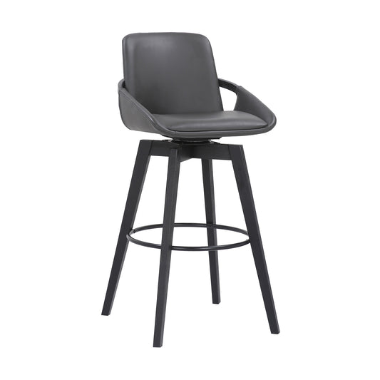 31" Gray and Black Fabric and Iron Bar Height Swivel Bar Chair - Loft&Timber
