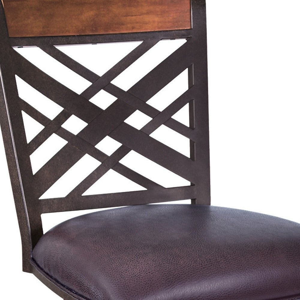 30" Brown Faux Leather And Iron Bar Height Bar Chair - Loft&Timber