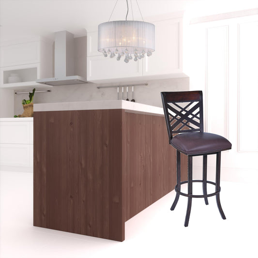 30" Brown Faux Leather And Iron Bar Height Bar Chair - Loft&Timber
