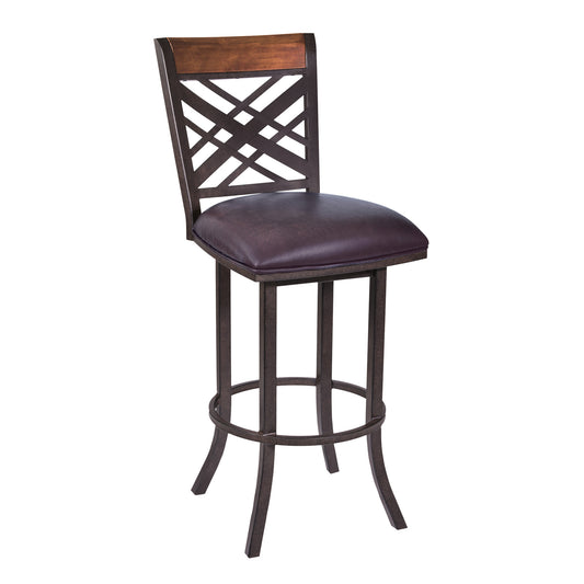 30" Brown Faux Leather And Iron Bar Height Bar Chair - Loft&Timber