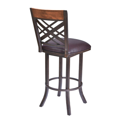 30" Brown Faux Leather And Iron Bar Height Bar Chair - Loft&Timber