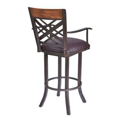 30" Brown Faux Leather And Iron Bar Height Bar Chair - Loft&Timber