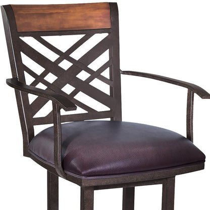 30" Brown Faux Leather And Iron Bar Height Bar Chair - Loft&Timber