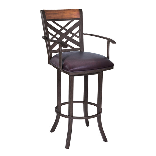 30" Brown Faux Leather And Iron Bar Height Bar Chair - Loft&Timber