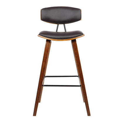 29" Brown Faux Leather Low Back Bar Height Bar Chair - Loft&Timber