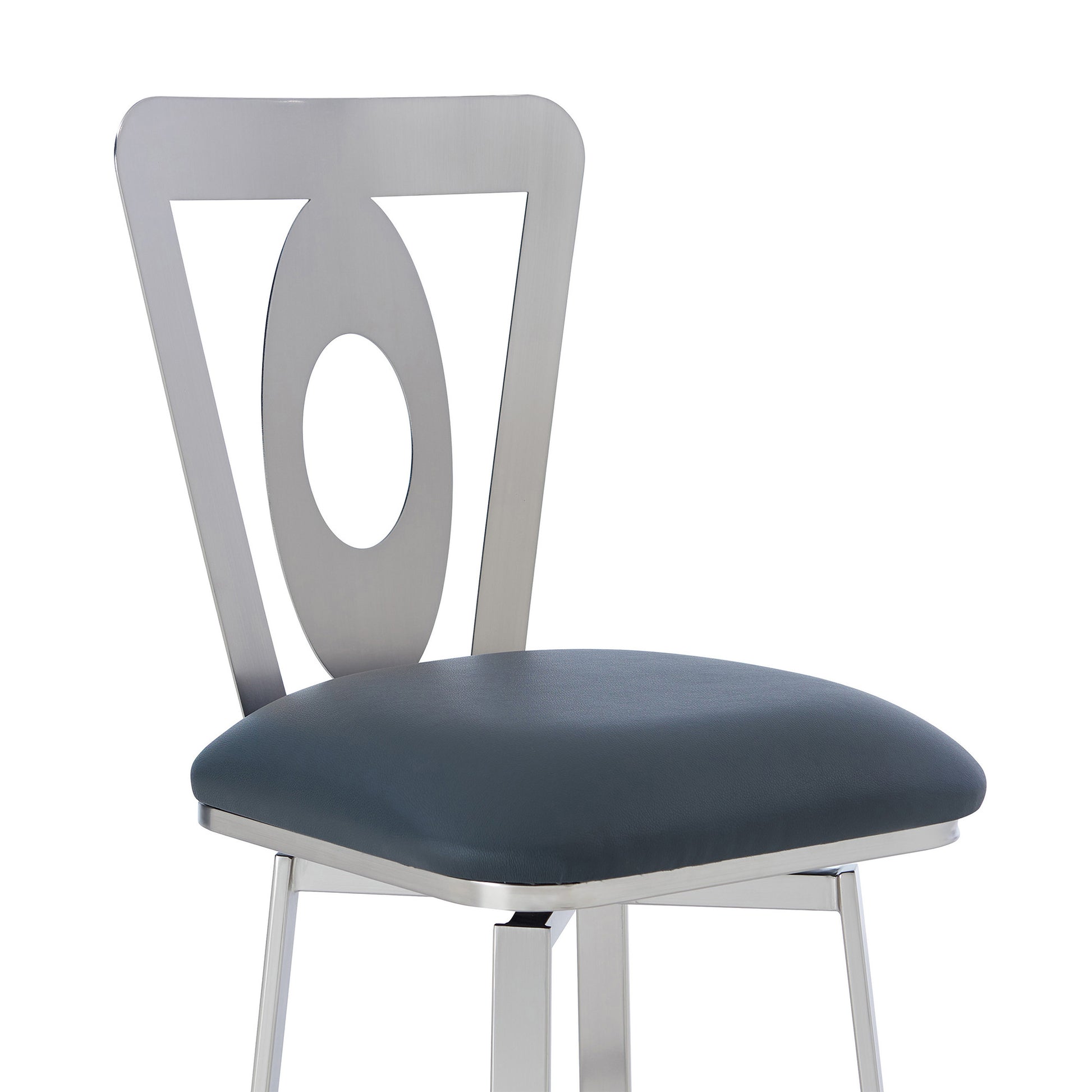 30" Gray And Silver Faux Leather And Iron Swivel Bar Height Bar Chair - Loft&Timber