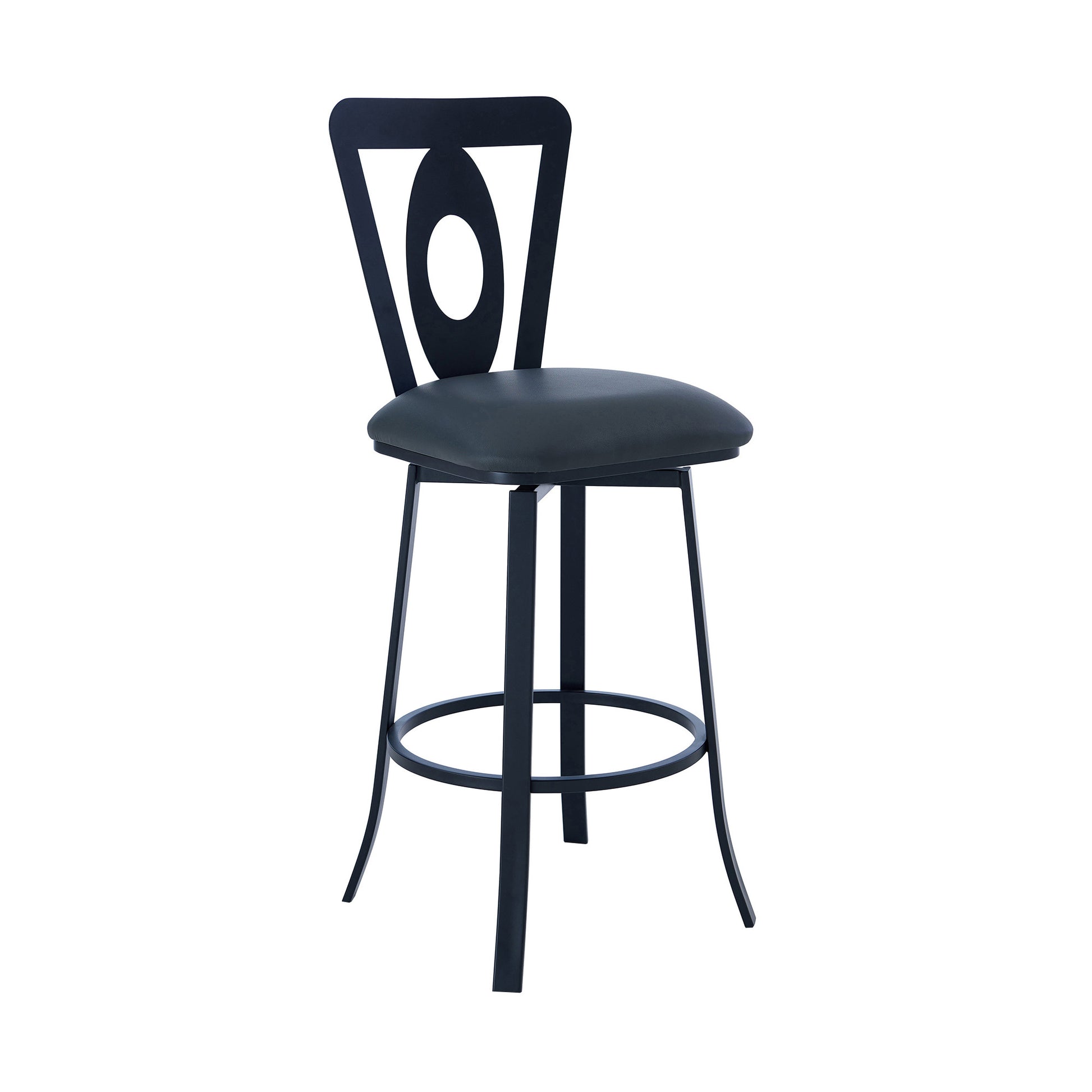30" Gray and Black Faux Leather and Iron Bar Height Swivel Bar Chair - Loft&Timber