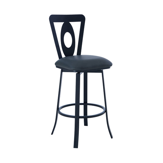 30" Gray and Black Faux Leather and Iron Bar Height Swivel Bar Chair - Loft&Timber
