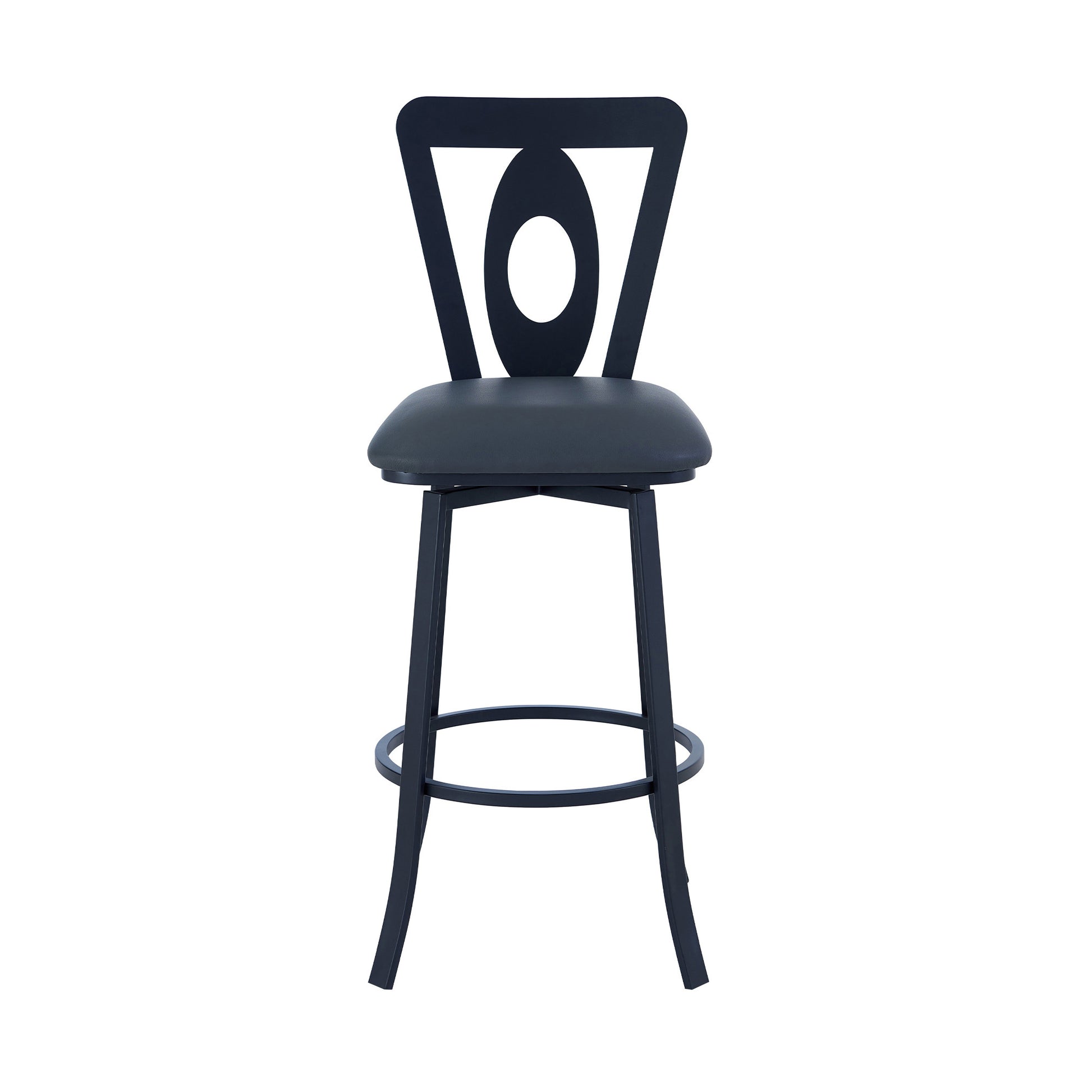 30" Gray and Black Faux Leather and Iron Bar Height Swivel Bar Chair - Loft&Timber
