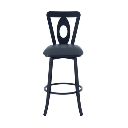 30" Gray and Black Faux Leather and Iron Bar Height Swivel Bar Chair - Loft&Timber