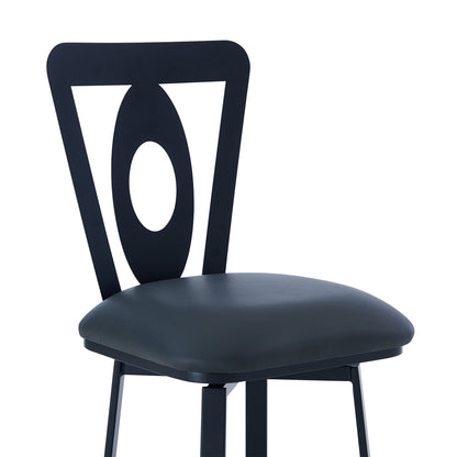 30" Gray and Black Faux Leather and Iron Bar Height Swivel Bar Chair - Loft&Timber