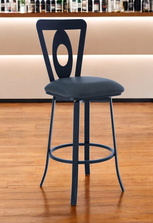 30" Gray and Black Faux Leather and Iron Bar Height Swivel Bar Chair - Loft&Timber