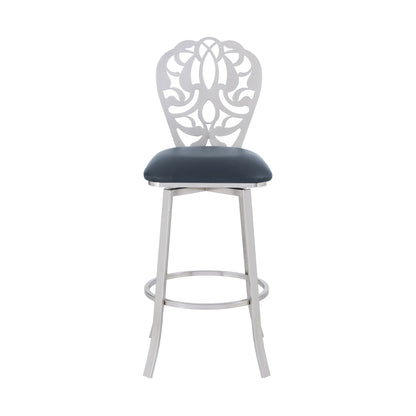 30" Gray And Silver Iron Swivel Bar Height Bar Chair - Loft&Timber
