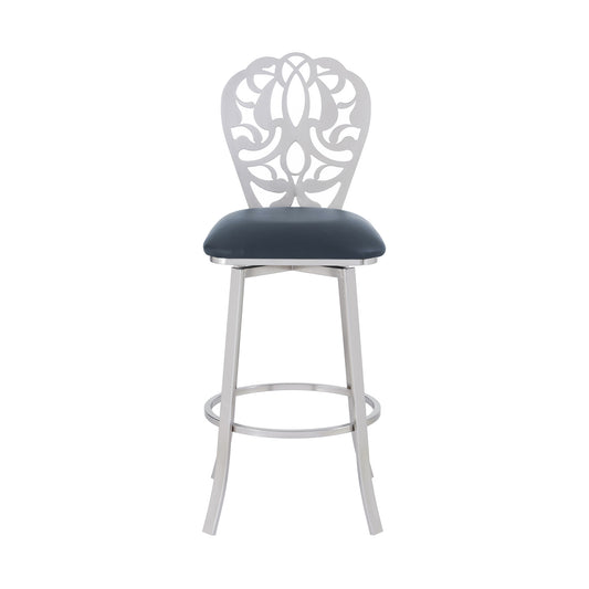30" Gray And Silver Iron Swivel Bar Height Bar Chair - Loft&Timber