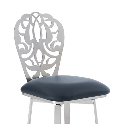 30" Gray And Silver Iron Swivel Bar Height Bar Chair - Loft&Timber