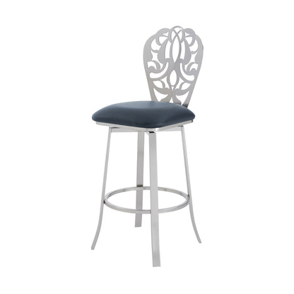 30" Gray And Silver Iron Swivel Bar Height Bar Chair - Loft&Timber