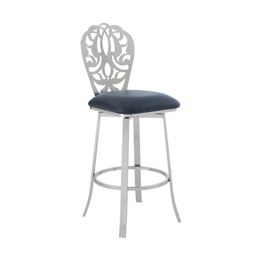 30" Gray And Silver Iron Swivel Bar Height Bar Chair - Loft&Timber
