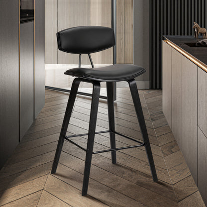 29" Black Faux Leather and Iron Low Back Bar Height Bar Chair - Loft&Timber