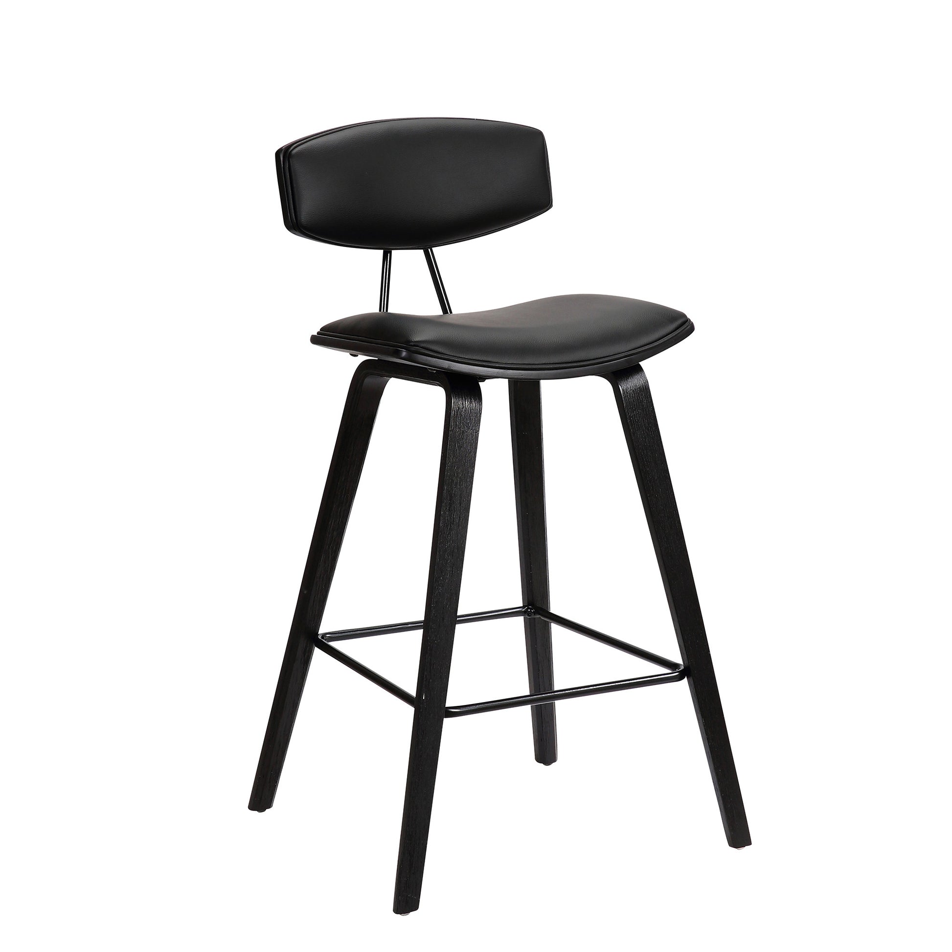 29" Black Faux Leather and Iron Low Back Bar Height Bar Chair - Loft&Timber
