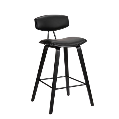 29" Black Faux Leather and Iron Low Back Bar Height Bar Chair - Loft&Timber