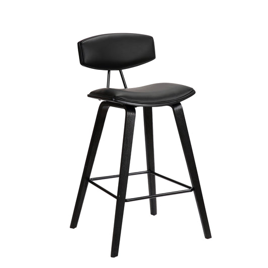 29" Black Faux Leather and Iron Low Back Bar Height Bar Chair - Loft&Timber