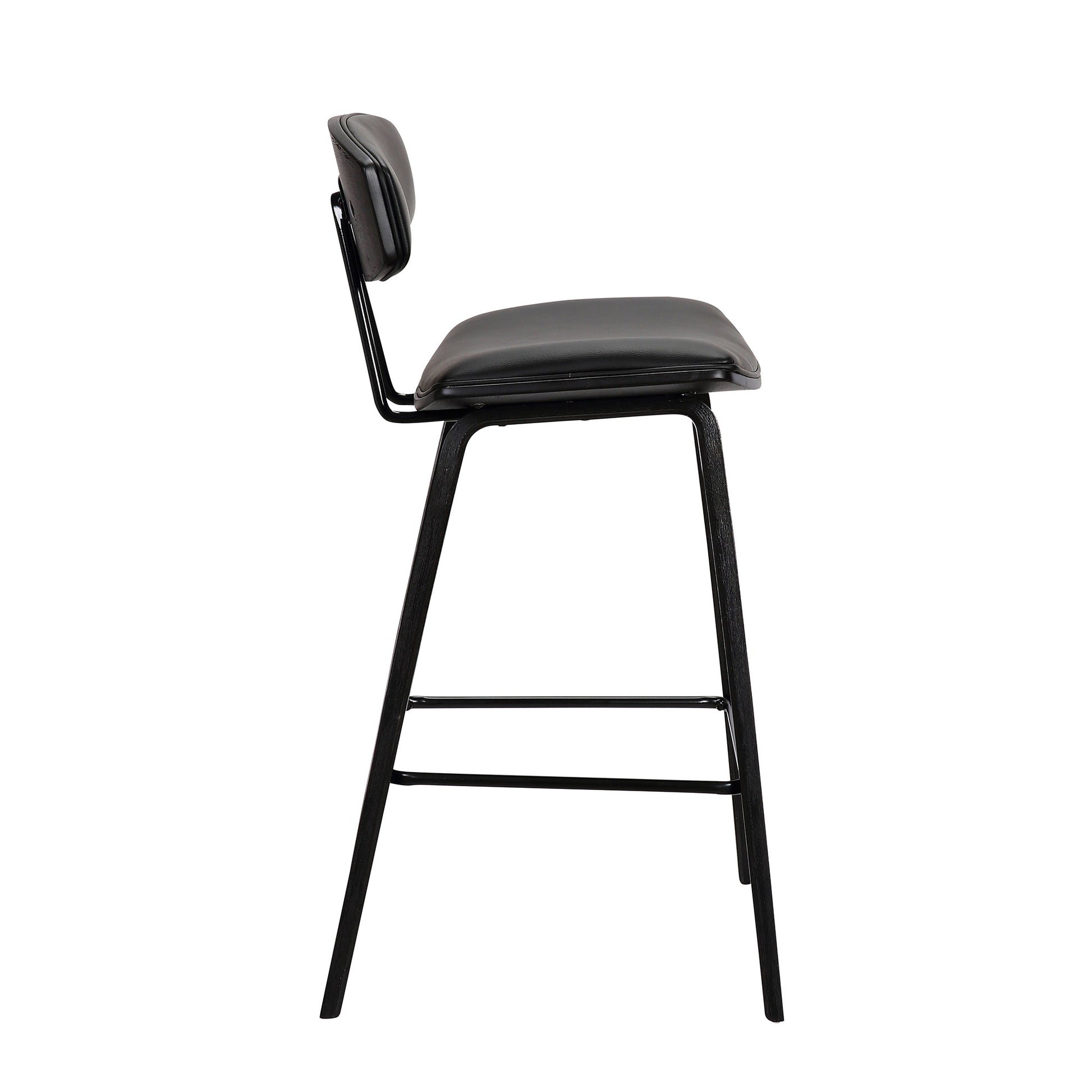 29" Black Faux Leather and Iron Low Back Bar Height Bar Chair - Loft&Timber