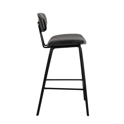 29" Black Faux Leather and Iron Low Back Bar Height Bar Chair - Loft&Timber