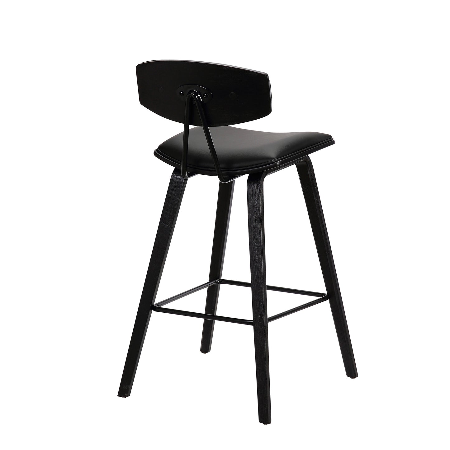 29" Black Faux Leather and Iron Low Back Bar Height Bar Chair - Loft&Timber