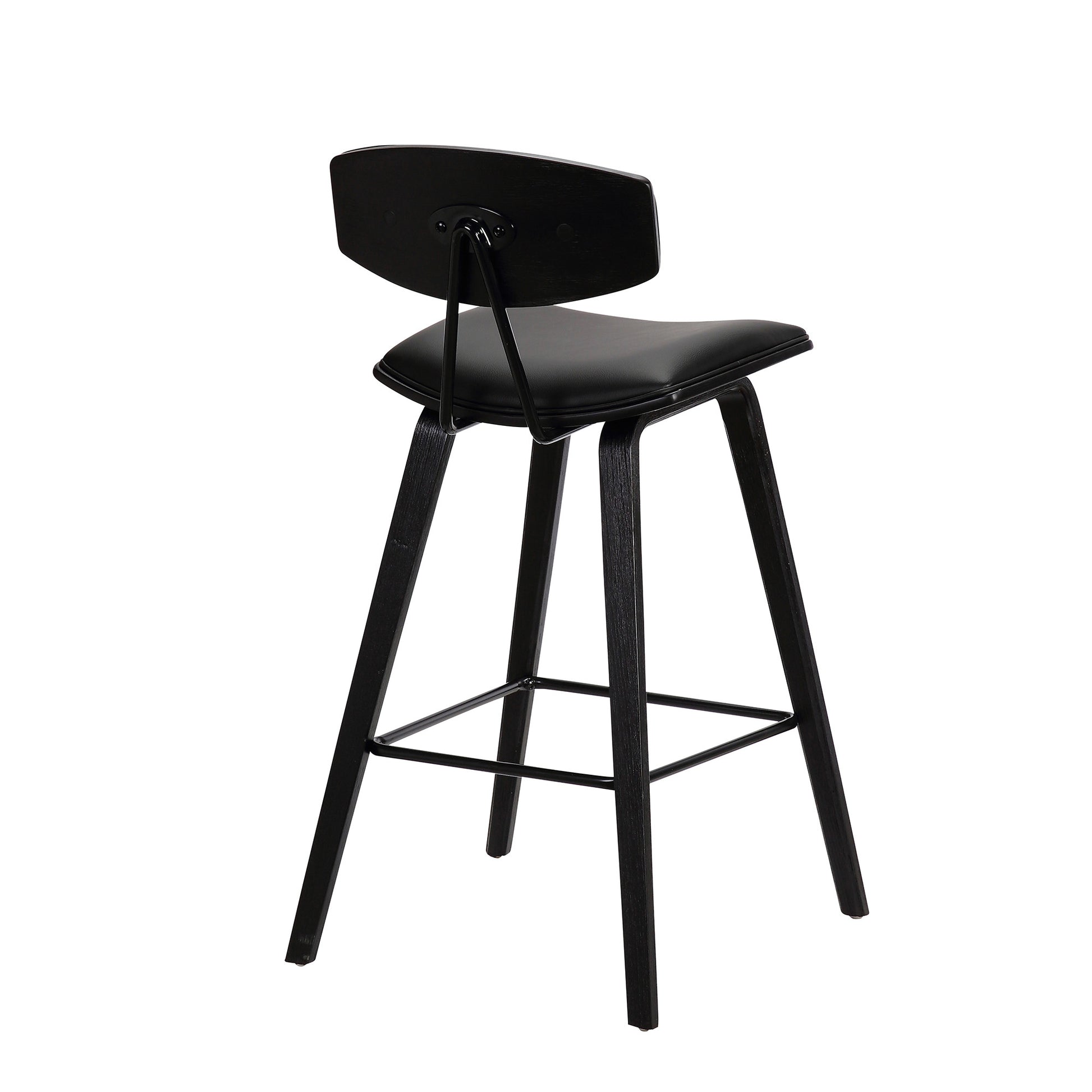29" Black Faux Leather and Iron Low Back Bar Height Bar Chair - Loft&Timber