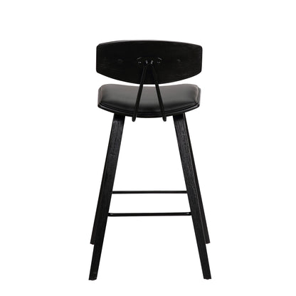 29" Black Faux Leather and Iron Low Back Bar Height Bar Chair - Loft&Timber