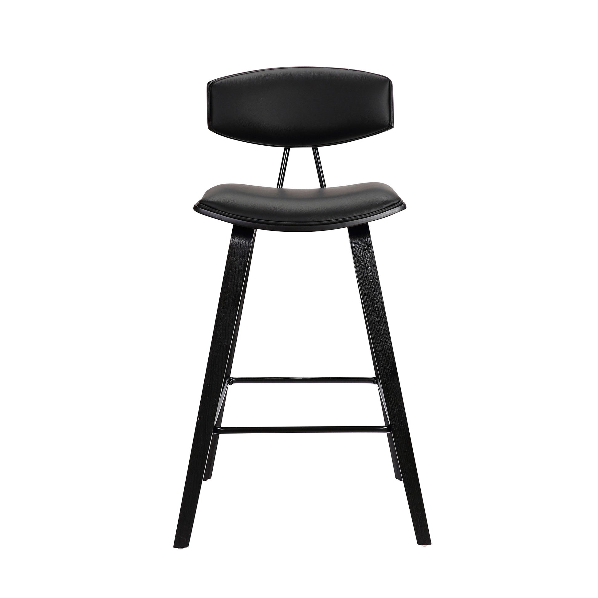 29" Black Faux Leather and Iron Low Back Bar Height Bar Chair - Loft&Timber