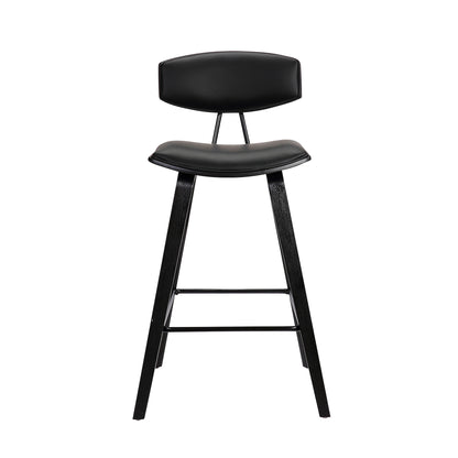 29" Black Faux Leather and Iron Low Back Bar Height Bar Chair - Loft&Timber