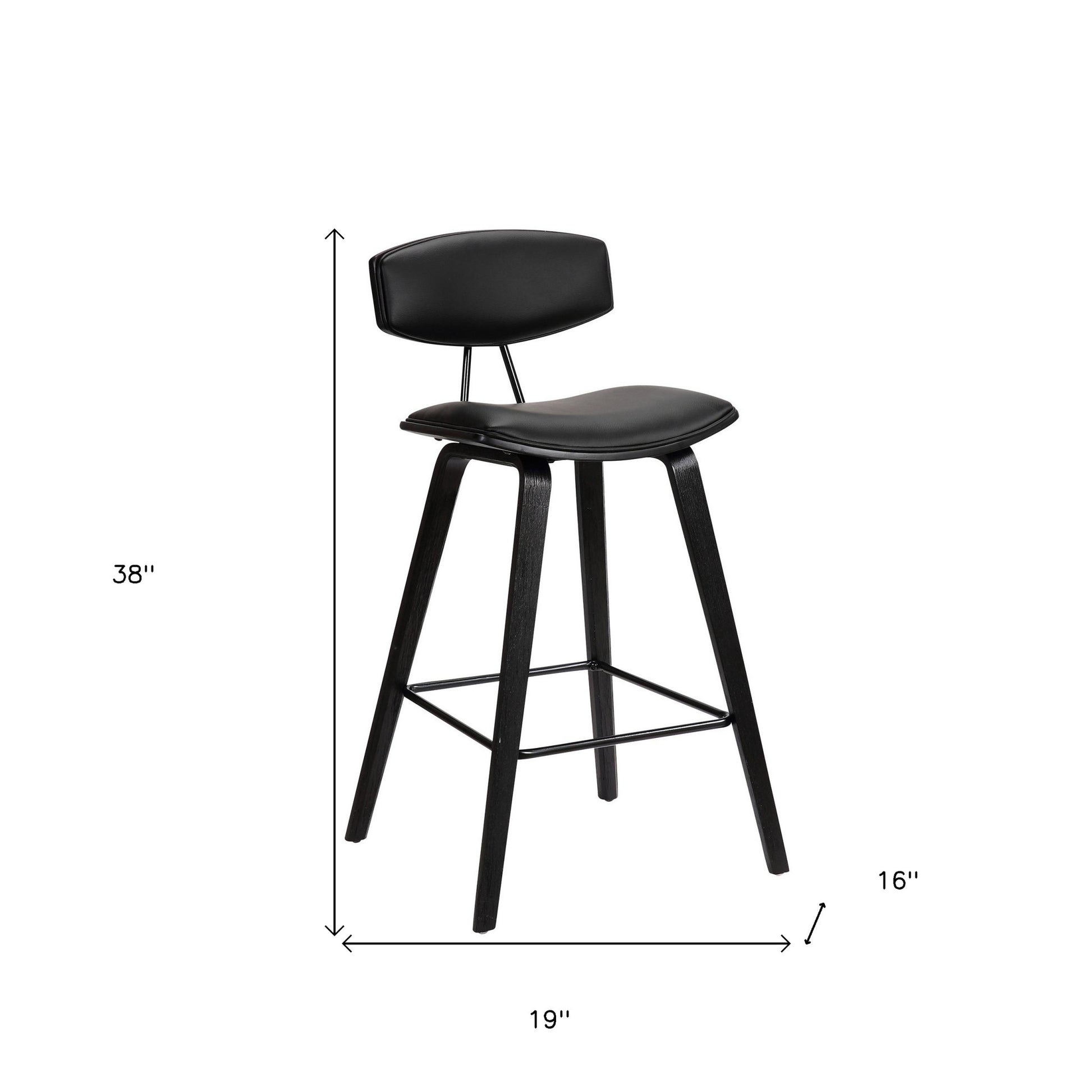 29" Black Faux Leather and Iron Low Back Bar Height Bar Chair - Loft&Timber