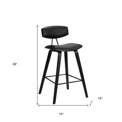 29" Black Faux Leather and Iron Low Back Bar Height Bar Chair - Loft&Timber