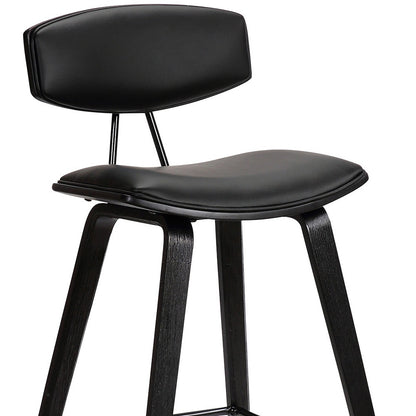 29" Black Faux Leather and Iron Low Back Bar Height Bar Chair - Loft&Timber