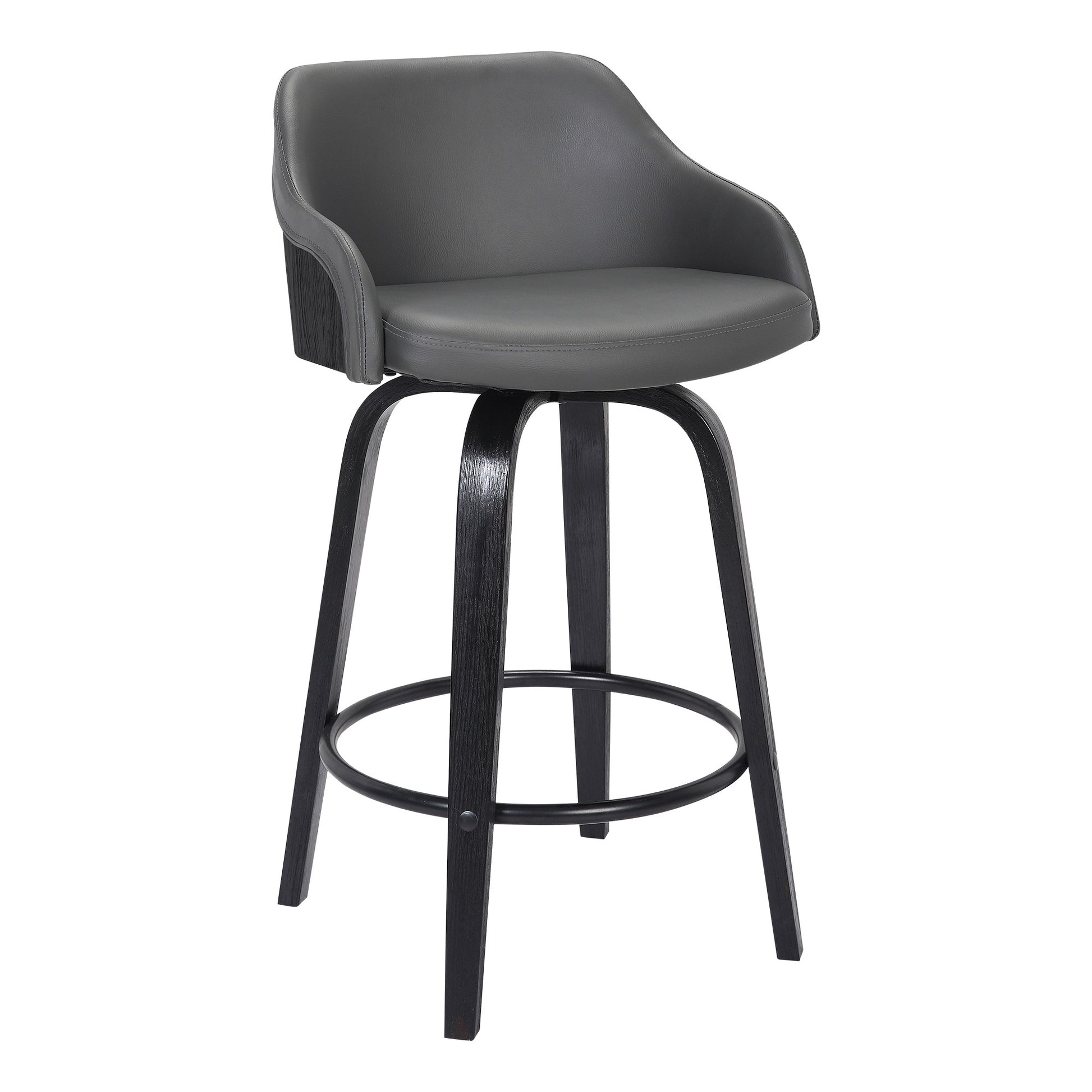 30" Gray And Black Iron Swivel Low Back Bar Height Bar Chair - Loft&Timber