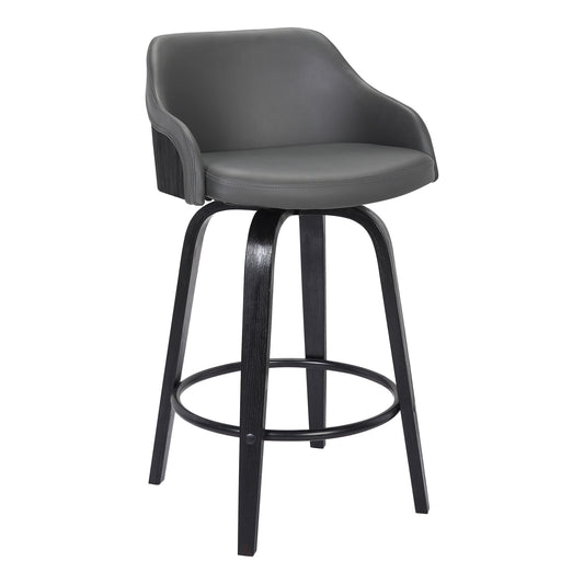 30" Gray And Black Iron Swivel Low Back Bar Height Bar Chair - Loft&Timber