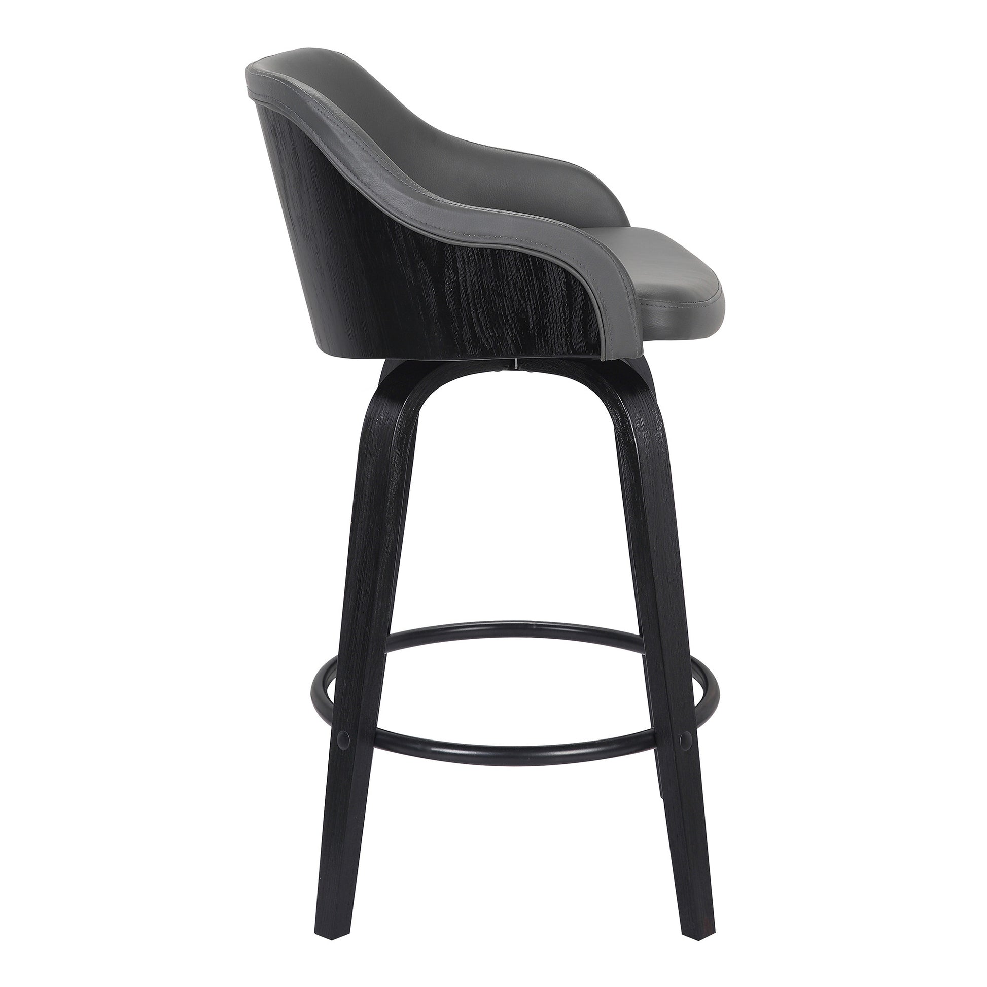 30" Gray And Black Iron Swivel Low Back Bar Height Bar Chair - Loft&Timber