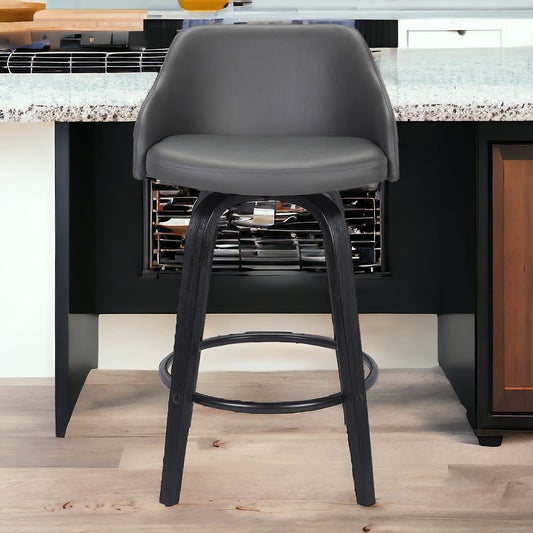 30" Gray And Black Iron Swivel Low Back Bar Height Bar Chair - Loft&Timber