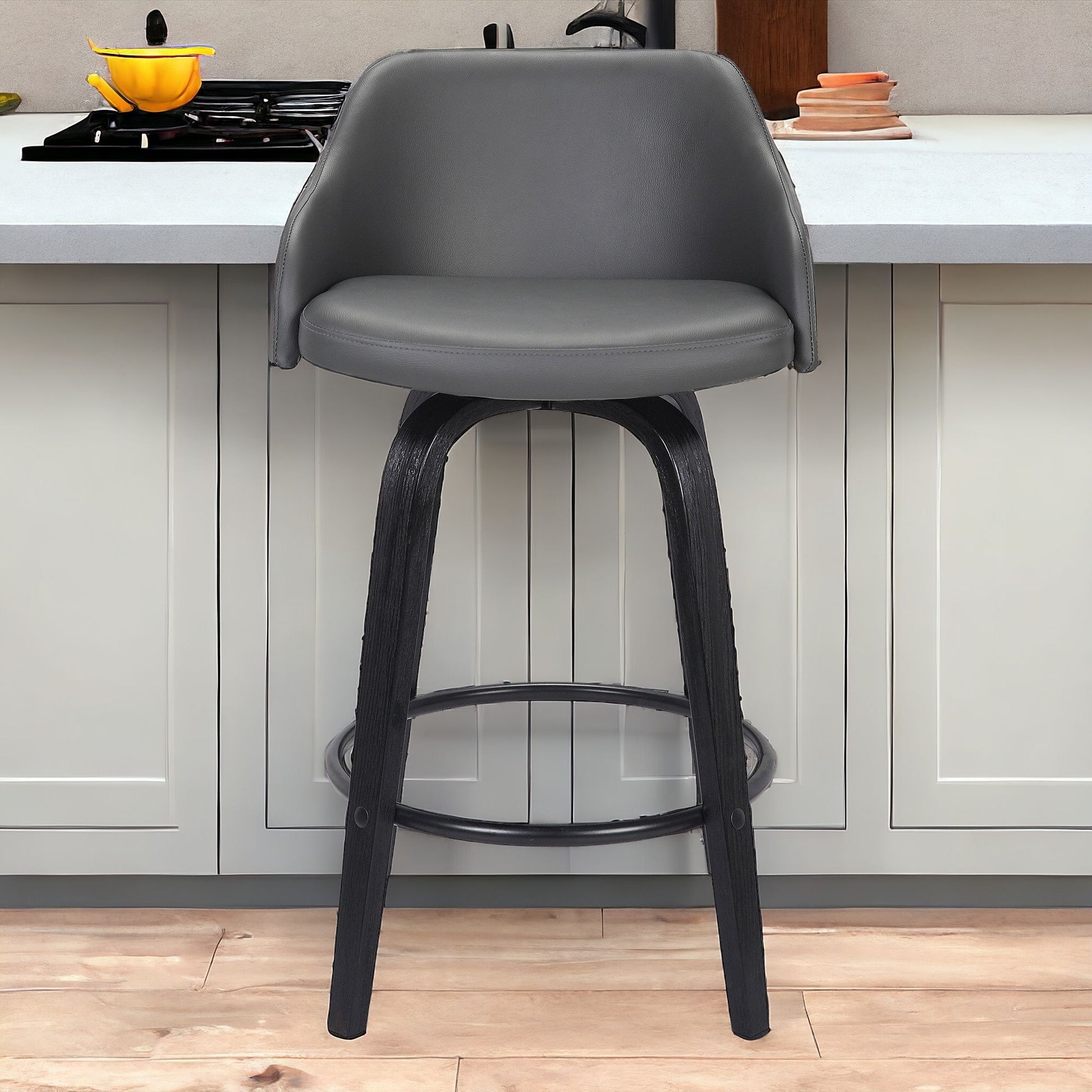 30" Gray And Black Iron Swivel Low Back Bar Height Bar Chair - Loft&Timber