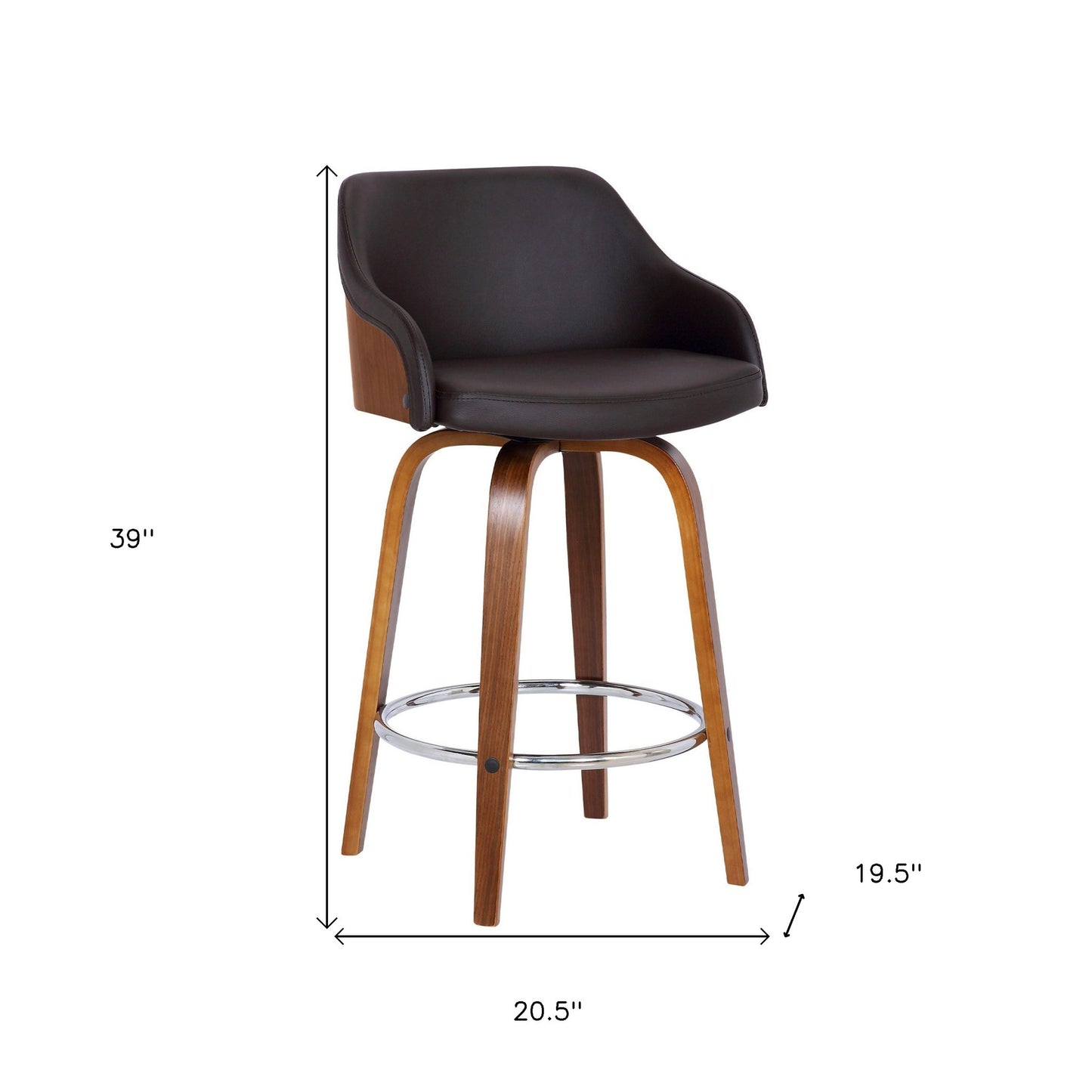 30" Brown Iron Swivel Low Back Bar Height Bar Chair - Loft&Timber