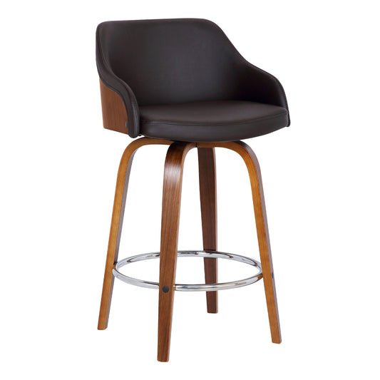 30" Brown Iron Swivel Low Back Bar Height Bar Chair - Loft&Timber